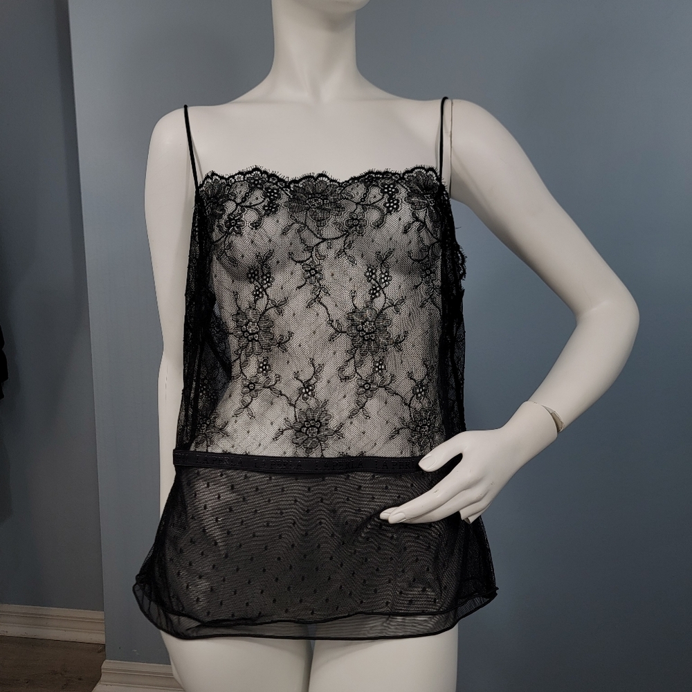 NWT La Perla Black Lace Square Neck Camisole – Size 4 (Large) luxury whimsigoth